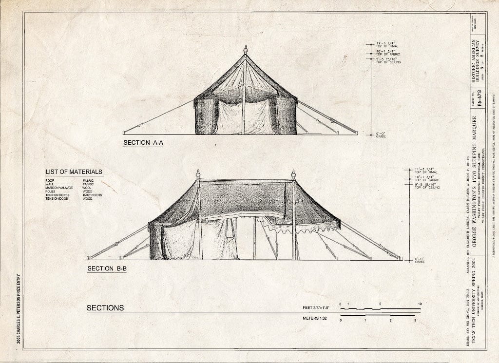 Blueprint HABS PA-6713 (Sheet 8 of 8) - George Washington's 1776 Sleeping Marquee, Valley Forge, Chester County, PA