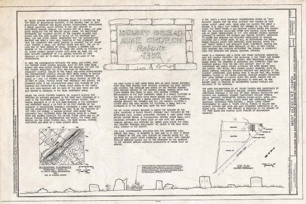 Blueprint HABS PA-6714 (Sheet 1 of 7) - Mount Gilead A.M.E. Church, 1940 Holicong Road, Buckingham, Bucks County, PA