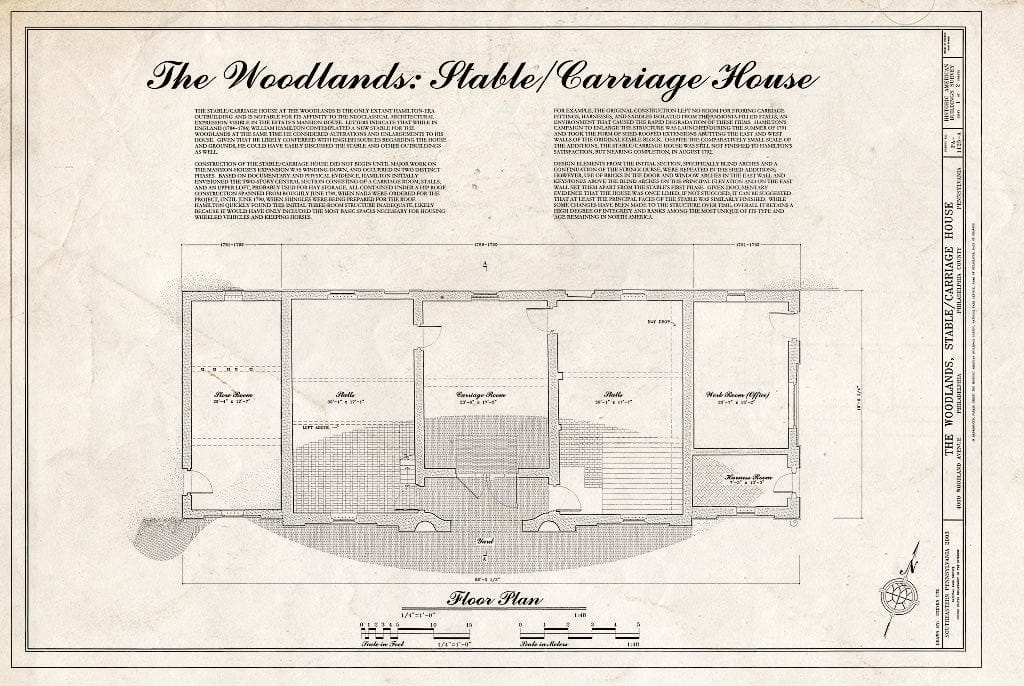 Blueprint HABS PA-1125-A (Sheet 1 of 2) - The Woodlands, Stable-Carriage House, 4000 Woodlands Avenue, Philadelphia, Philadelphia County, PA