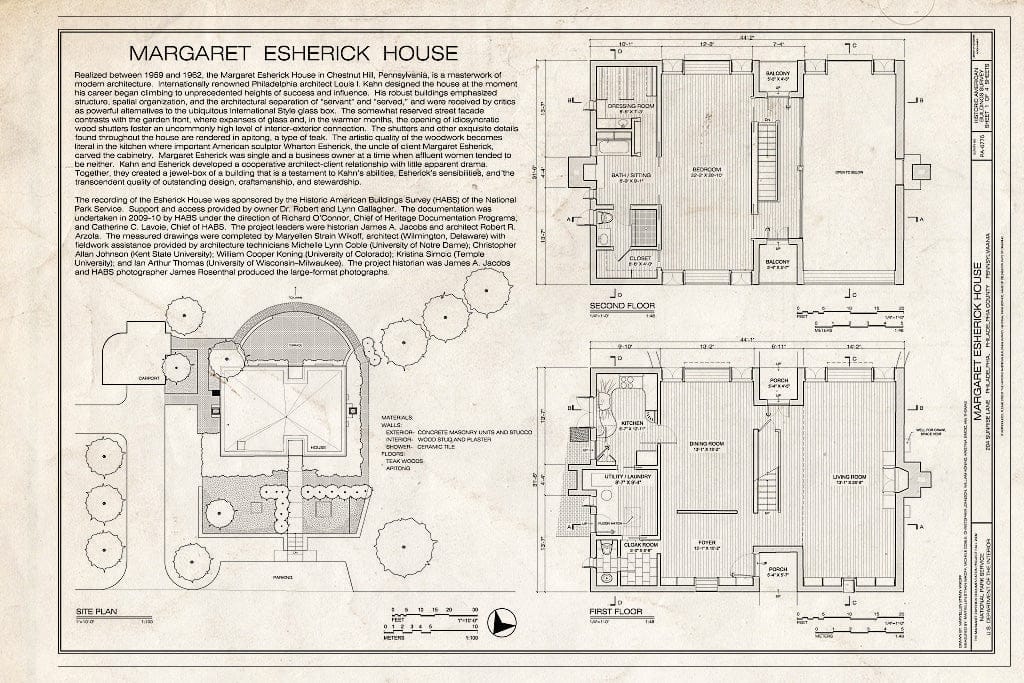 Blueprint Title Sheet and Floor Plans - Margaret Esherick House, 204 Sunrise Lane, Philadelphia, Philadelphia County, PA