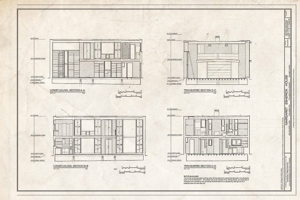 Blueprint Sections - Margaret Esherick House, 204 Sunrise Lane, Philadelphia, Philadelphia County, PA