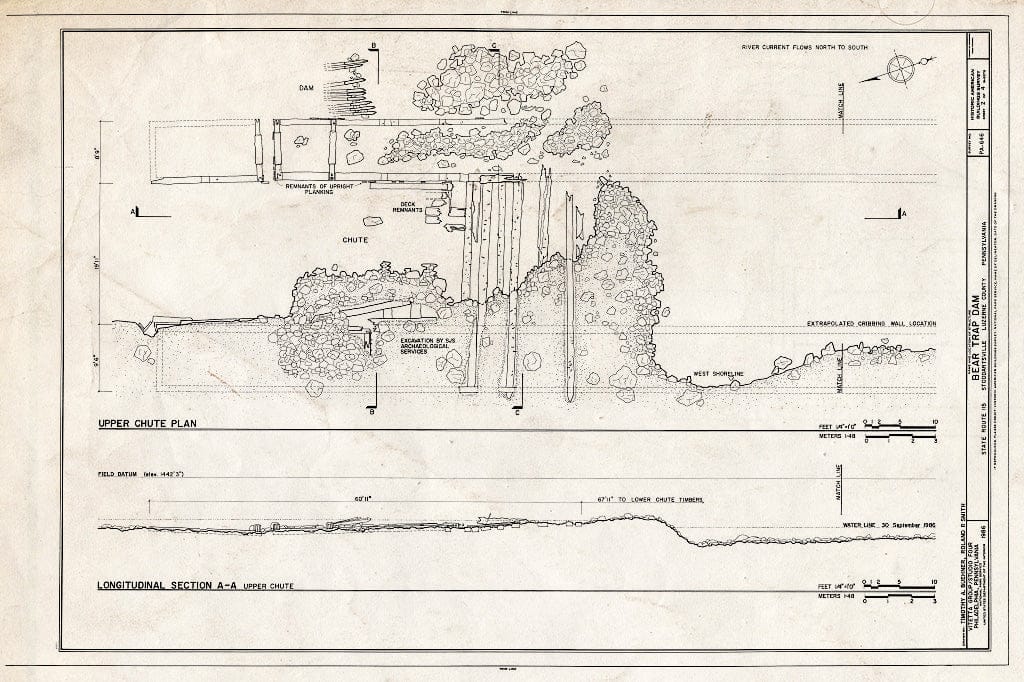 Blueprint Lower Chute Plan and Section - Bear Trap Dam, State Route 115, Stoddartsville, Luzerne County, PA