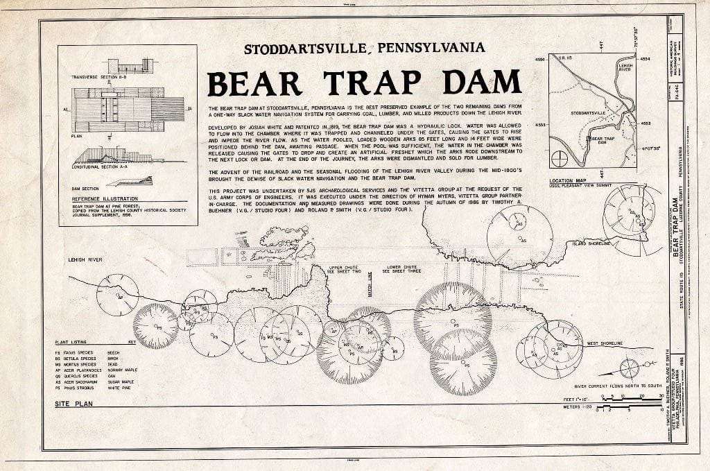 Blueprint Transverse Sections of Upper and Lower Chutes, and Fasteners - Bear Trap Dam, State Route 115, Stoddartsville, Luzerne County, PA