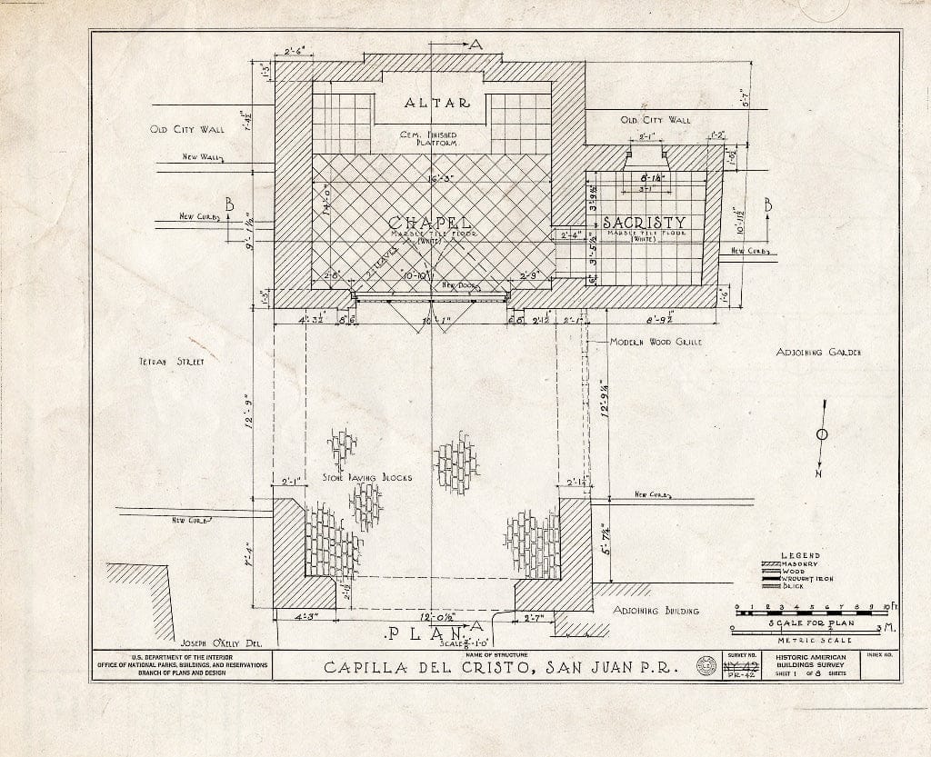 Blueprint HABS PR,7-SAJU,2- (Sheet 1 of 8) - Capilla del Cristo, Cristo & Tetuan Streets, San Juan, San Juan Municipio, PR