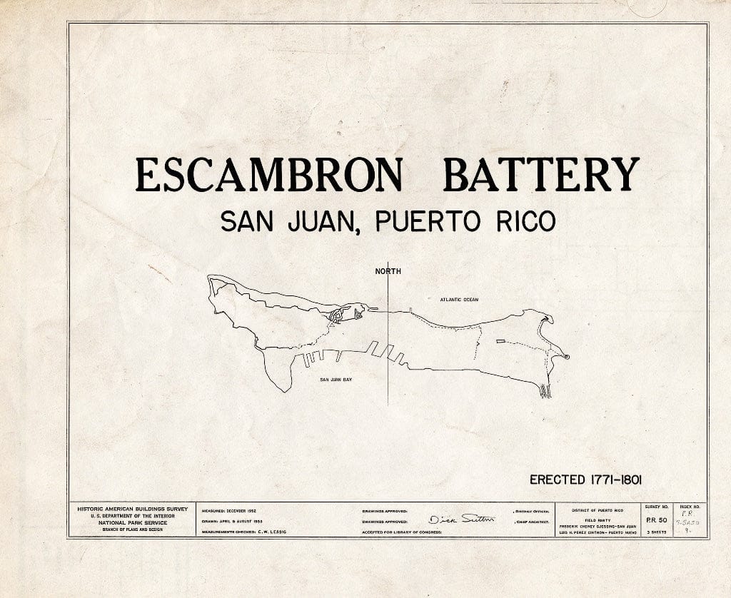 Blueprint HABS PR,7-SAJU,9- (Sheet 0 of 3) - Escambron Bateria, Puerta de Tierra, San Juan, San Juan Municipio, PR