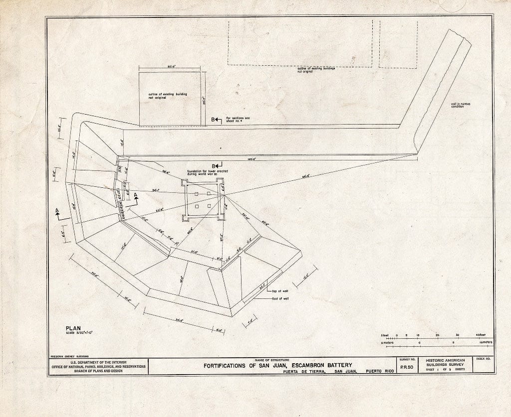 Blueprint HABS PR,7-SAJU,9- (Sheet 1 of 3) - Escambron Bateria, Puerta de Tierra, San Juan, San Juan Municipio, PR