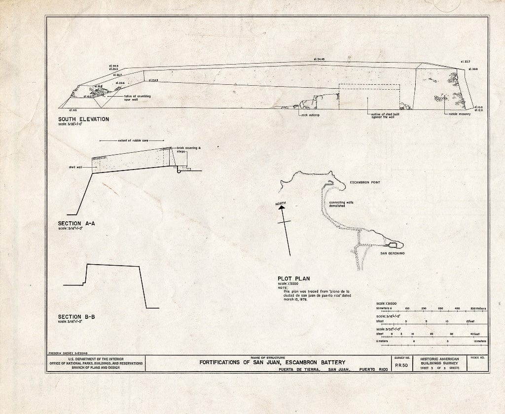Blueprint HABS PR,7-SAJU,9- (Sheet 3 of 3) - Escambron Bateria, Puerta de Tierra, San Juan, San Juan Municipio, PR
