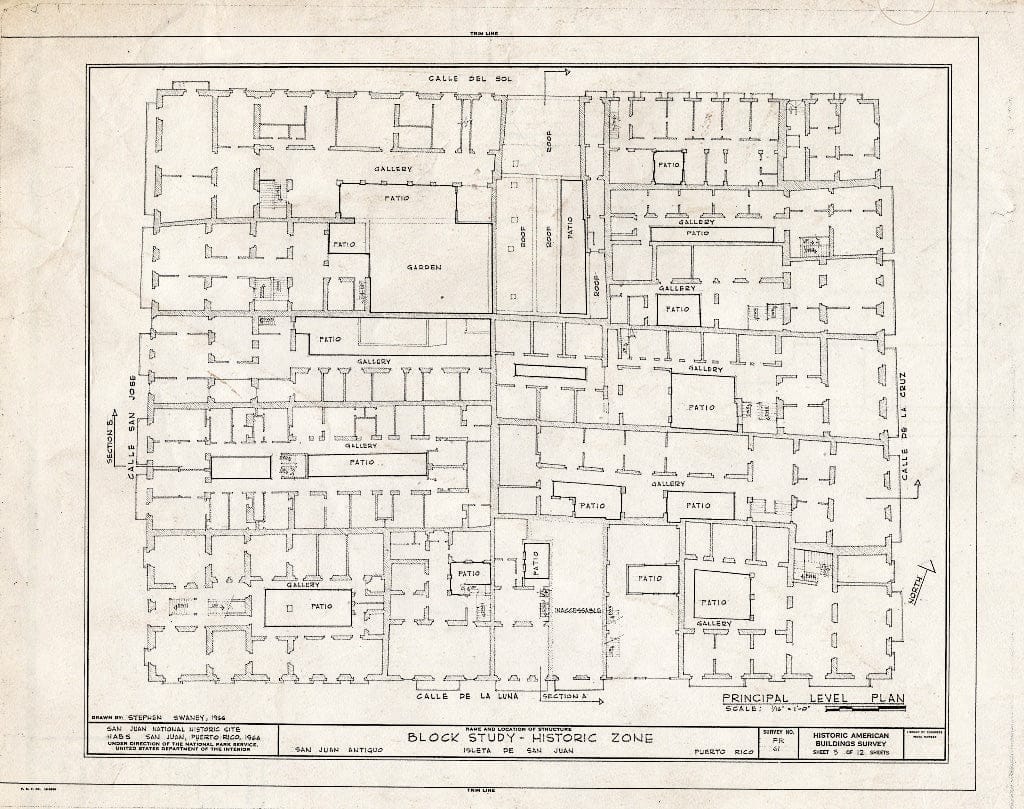Blueprint HABS PR,7-SAJU,42- (Sheet 3 of 12) - Historic Zone, Block Study, Calle de las Cruz,Sol,Luna & San Jose, San Juan, San Juan Municipio, PR