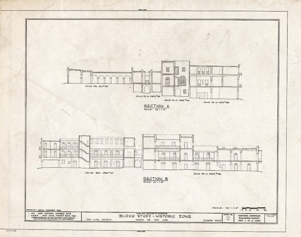 Blueprint HABS PR,7-SAJU,42- (Sheet 6 of 12) - Historic Zone, Block Study, Calle de las Cruz,Sol,Luna & San Jose, San Juan, San Juan Municipio, PR
