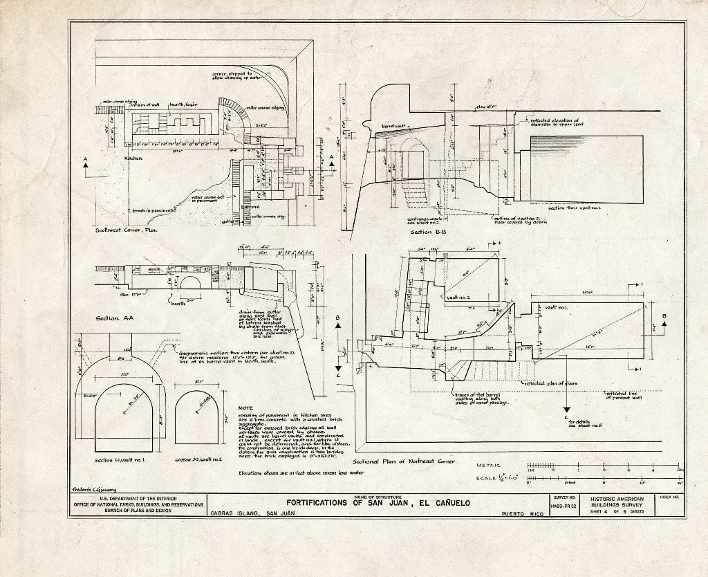 Blueprint HABS PR,7-SAJU,11- (Sheet 4 of 5) - Fortin de San Juan de la Cruz, El Canuelo, Isla de Cabras, San Juan, San Juan Municipio, PR