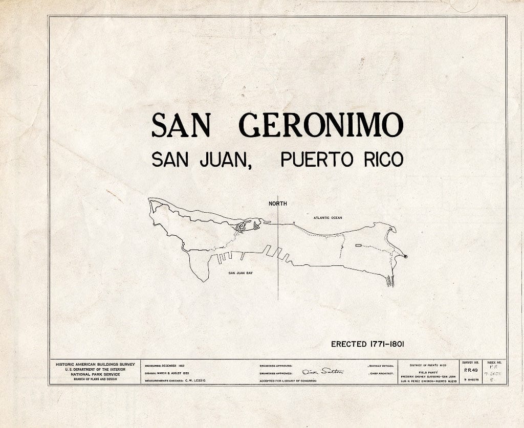 Blueprint HABS PR,7-SAJU,8- (Sheet 0 of 9) - Fortin de San Jeronimo de Boqueron, Puerta de Tierra, San Juan, San Juan Municipio, PR
