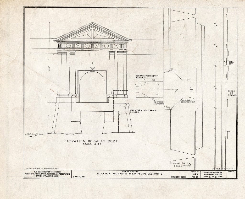 Blueprint HABS PR,7-SAJU,13- (Sheet 3 of 10) - Castillo de San Felipe del Morro Sally Port & Chapel, Northwest end of San Juan Island, San Juan, San Juan Municipio, PR