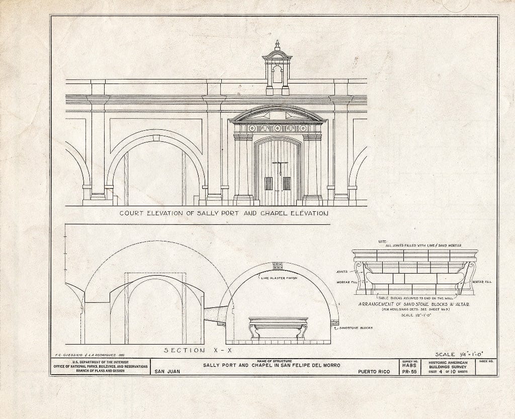 Blueprint HABS PR,7-SAJU,13- (Sheet 4 of 10) - Castillo de San Felipe del Morro Sally Port & Chapel, Northwest end of San Juan Island, San Juan, San Juan Municipio, PR