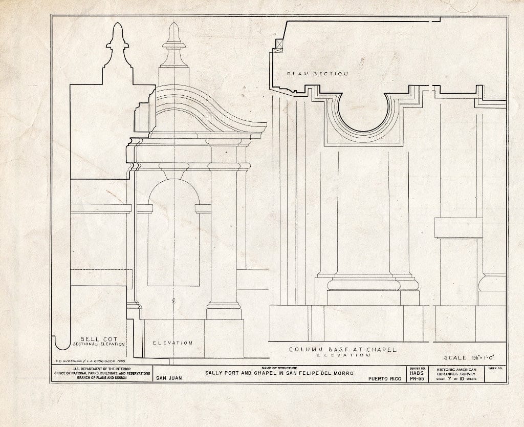 Blueprint HABS PR,7-SAJU,13- (Sheet 7 of 10) - Castillo de San Felipe del Morro Sally Port & Chapel, Northwest end of San Juan Island, San Juan, San Juan Municipio, PR