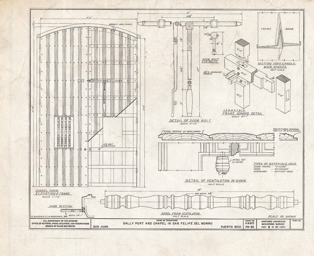 Blueprint HABS PR,7-SAJU,13- (Sheet 8 of 10) - Castillo de San Felipe del Morro Sally Port & Chapel, Northwest end of San Juan Island, San Juan, San Juan Municipio, PR