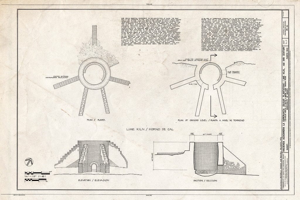 Blueprint HAER PR,55-MANA,1D- (Sheet 1 of 1) - Hacienda Azucarera La Esperanza, Lime Kiln, 2.65 mi. N. of RTE 2 Bridge Over Manati River, Manati, Manati Municipio, PR