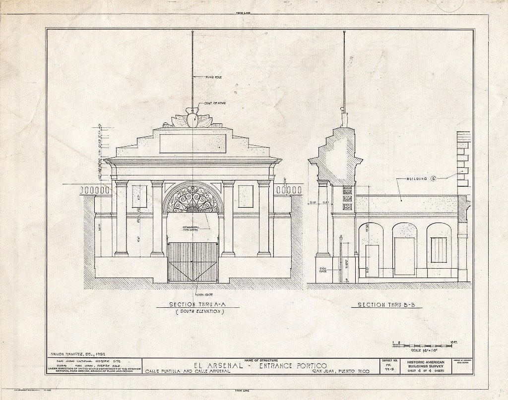 Blueprint HABS PR,7-SAJU,43B- (Sheet 4 of 4) - El Arsenal, Entrance Portico, Calle Arsenal, San Juan, San Juan Municipio, PR
