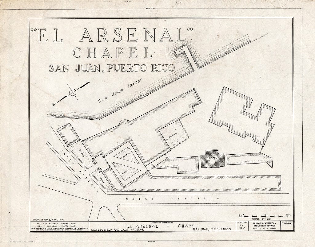 Blueprint HABS PR,7-SAJU,43A- (Sheet 1 of 5) - El Arsenal, Chapel, Calle Arsenal, San Juan, San Juan Municipio, PR
