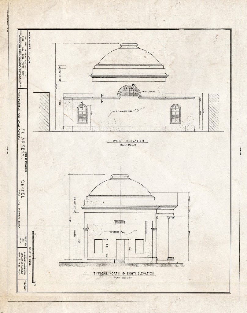 Blueprint HABS PR,7-SAJU,43A- (Sheet 3 of 5) - El Arsenal, Chapel, Calle Arsenal, San Juan, San Juan Municipio, PR