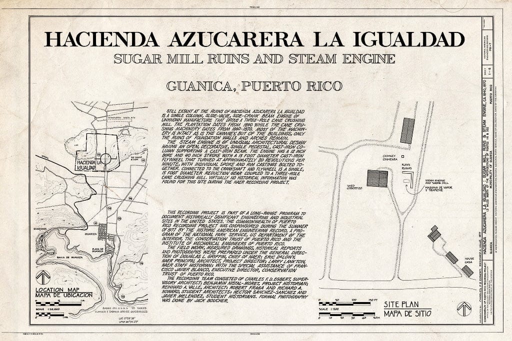 Blueprint HAER PR,35-GUAN.V,1A- (Sheet 1 of 6) - Hacienda Azucarera la Igualdad, Sugar Mill Ruins & Steam Engine, PR Route 332, Guanica, Guanica Municipio, PR