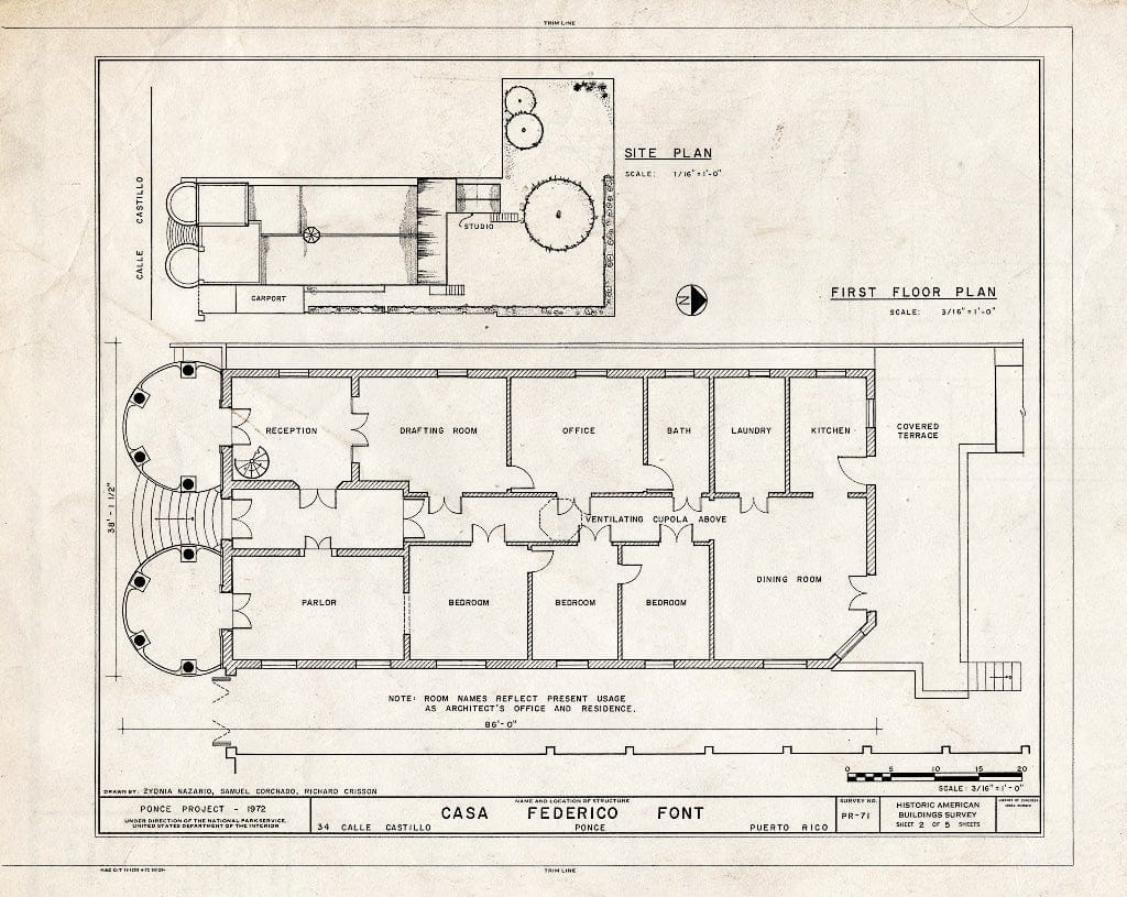 Blueprint HABS PR,6-Ponce,6- (Sheet 2 of 5) - Casa Frederico Font, 34 Calle Castillo, Ponce, Ponce Municipio, PR