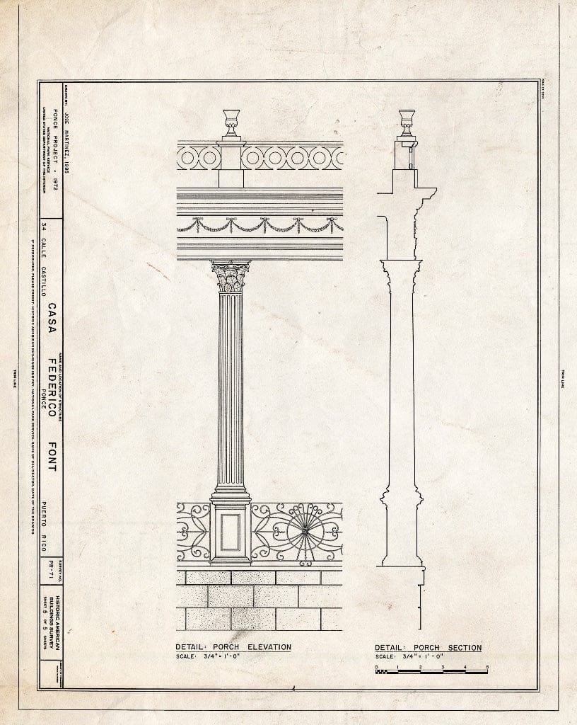Blueprint HABS PR,6-Ponce,6- (Sheet 5 of 5) - Casa Frederico Font, 34 Calle Castillo, Ponce, Ponce Municipio, PR