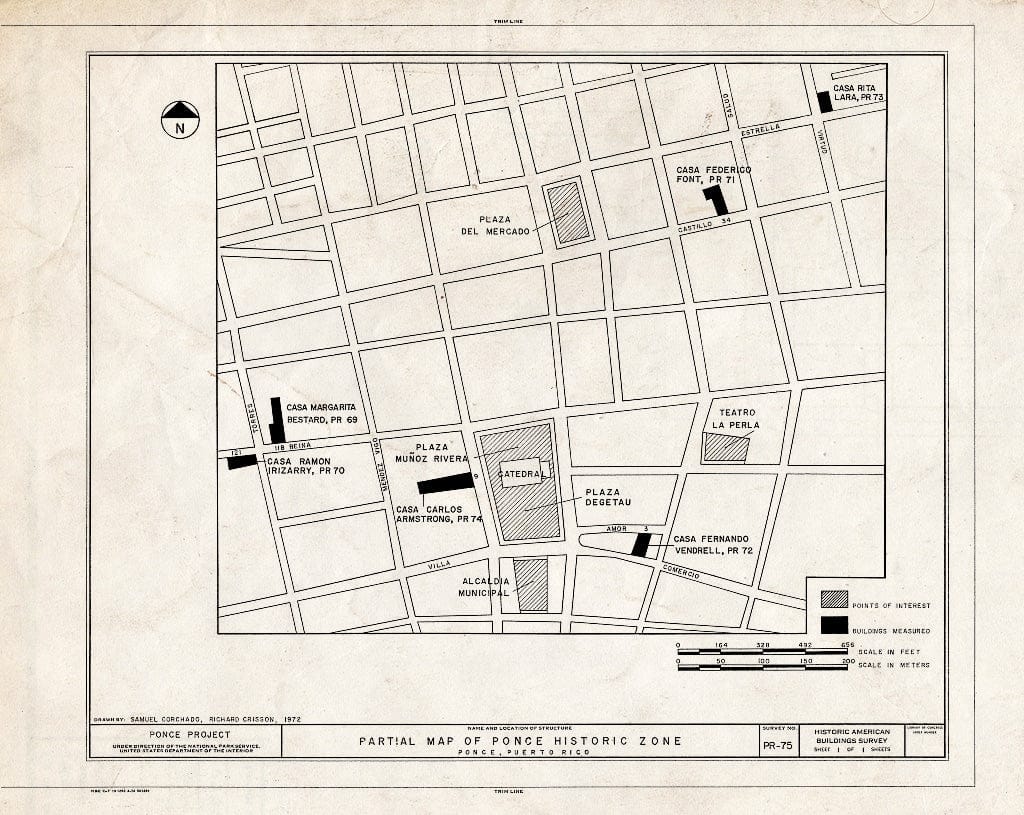 Blueprint HABS PR,6-Ponce,1- (Sheet 1 of 1) - Ponce Historic Zone (Partial Map), Ponce, Ponce Municipio, PR