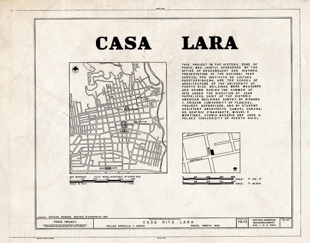 Blueprint HABS PR,6-Ponce,9- (Sheet 1 of 3) - Lara,Rita,Casa, Calle Virtud & Calle Estrella, Ponce, Ponce Municipio, PR