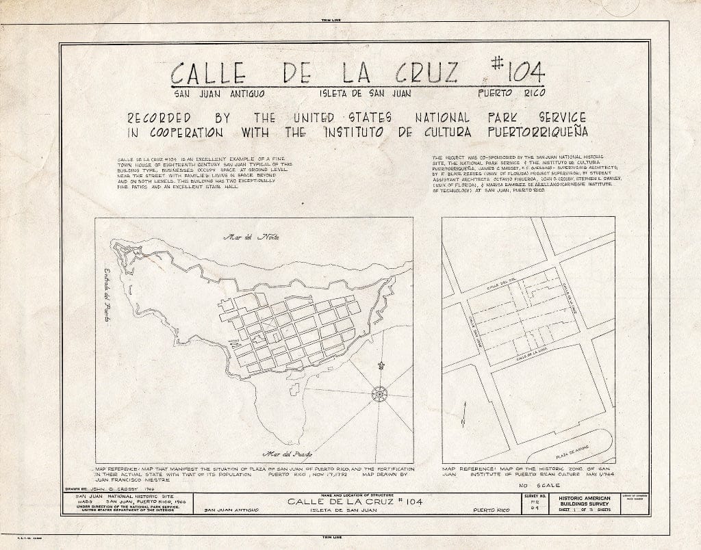 Blueprint HABS PR,7-SAJU,18- (Sheet 1 of 3) - 104 Calle de la Cruz (House), San Juan, San Juan Municipio, PR