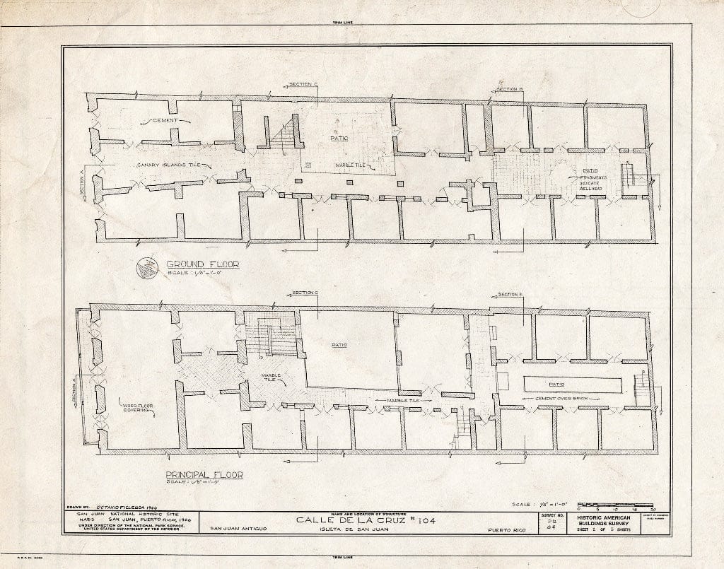 Blueprint HABS PR,7-SAJU,18- (Sheet 2 of 3) - 104 Calle de la Cruz (House), San Juan, San Juan Municipio, PR
