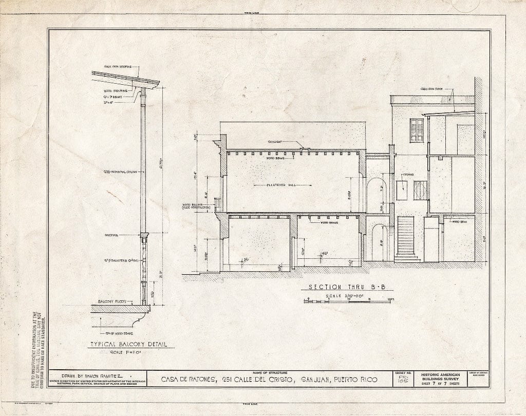 Blueprint HABS PR,7-SAJU,14- (Sheet 7 of 7) - Casa de Ratones, 251 Calle de Cristo, San Juan, San Juan Municipio, PR