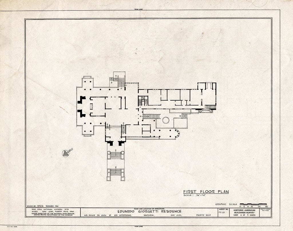 Blueprint HABS PR,7-SAJU,36- (Sheet 2 of 3) - Giorgetti, Eduardo, House, Ponce de Leon Avenue, Santurce, San Juan, San Juan Municipio, PR