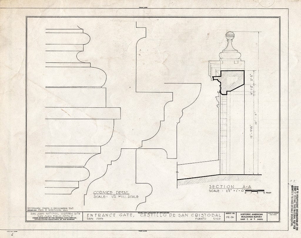 Blueprint HABS PR,7-SAJU,47- (Sheet 5 of 5) - Entrance Gate, Boulevard Norzagaray, San Juan, San Juan Municipio, PR