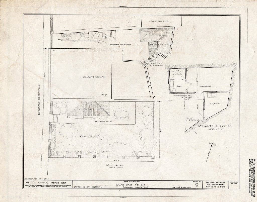 Blueprint HABS PR,7-SAJU,52- (Sheet 2 of 5) - Quarters No. 211, Boulevard Norzagaray, San Juan, San Juan Municipio, PR
