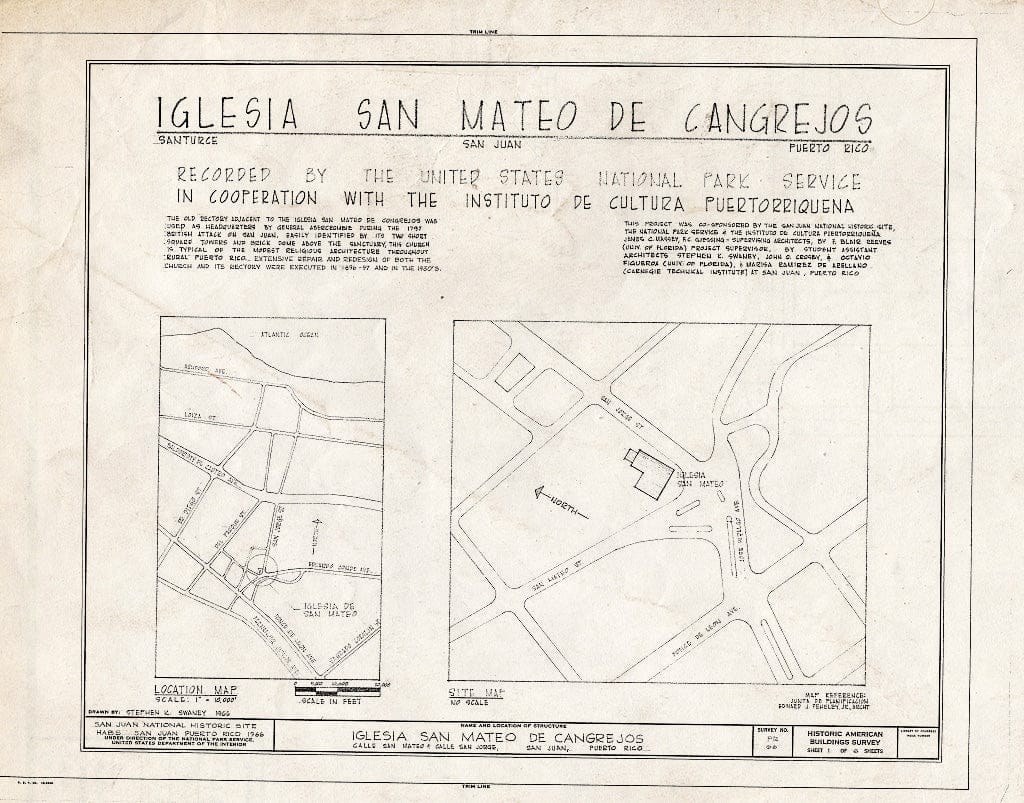 Blueprint HABS PR,7-SAJU,38- (Sheet 1 of 6) - Iglesia San Mateo de Cangrejos, Northwest of Calle San Jorge at Calle San Mateo,Santurce, San Juan, San Juan Municipio, PR