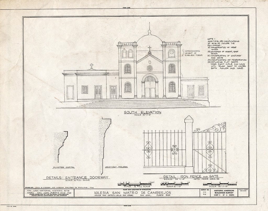 Blueprint HABS PR,7-SAJU,38- (Sheet 3 of 6) - Iglesia San Mateo de Cangrejos, Northwest of Calle San Jorge at Calle San Mateo,Santurce, San Juan, San Juan Municipio, PR
