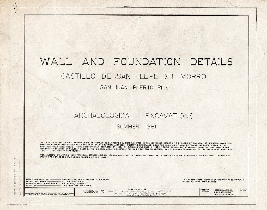 Blueprint HABS PR,7-SAJU,6- (Sheet 1 of 14) - Castillo de San Felipe del Morro, Northwest end of San Juan, San Juan, San Juan Municipio, PR
