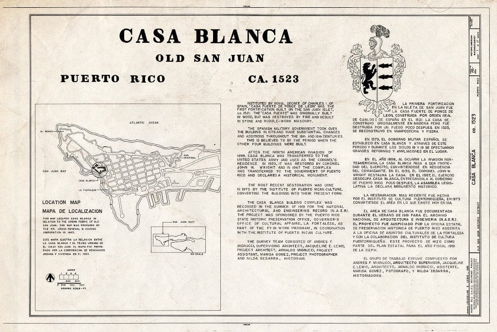 Blueprint HABS PR,7-SAJU,58- (Sheet 1 of 17) - Casa Blanca, San Sebastian Street (West End), San Juan, San Juan Municipio, PR