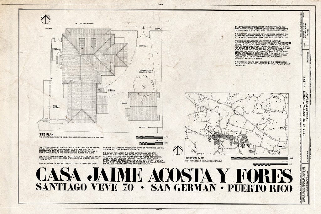 Blueprint HABS PR,5-SANG,3- (Sheet 1 of 8) - Acosta y Fores, Jaime, Casa, Calle Dr. Santiago Veve No. 70, San German, San German Municipio, PR