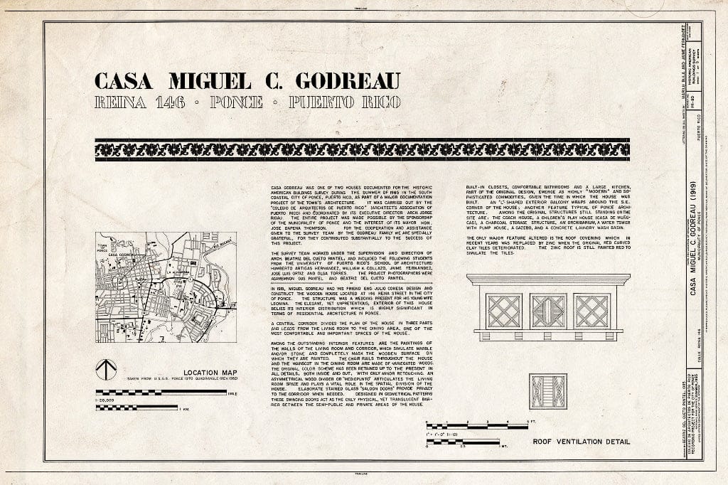 Blueprint HABS PR,6-Ponce,12- (Sheet 1 of 9) - Casa Miguel C. Godreau, Calle Reina 146, Ponce, Ponce Municipio, PR