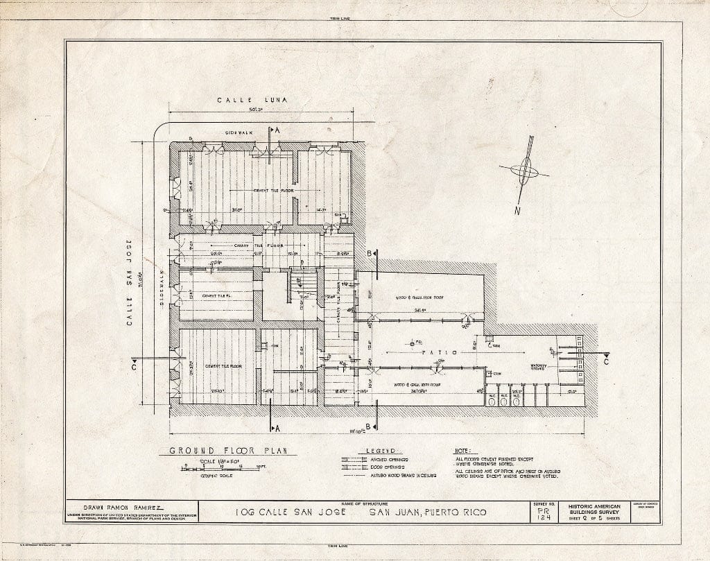Blueprint HABS PR,7-SAJU,41- (Sheet 2 of 5) - 106 Calle San Jose (House), 106 Calle San Jose, San Juan, San Juan Municipio, PR