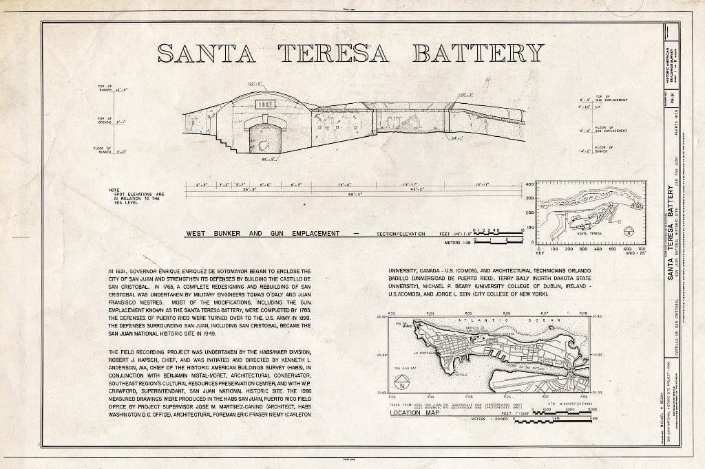 Blueprint HABS PR,7-SAJU,53- (Sheet 1 of 11) - Castillo de San Cristobal, Santa Teresa Battery, San Juan, San Juan Municipio, PR