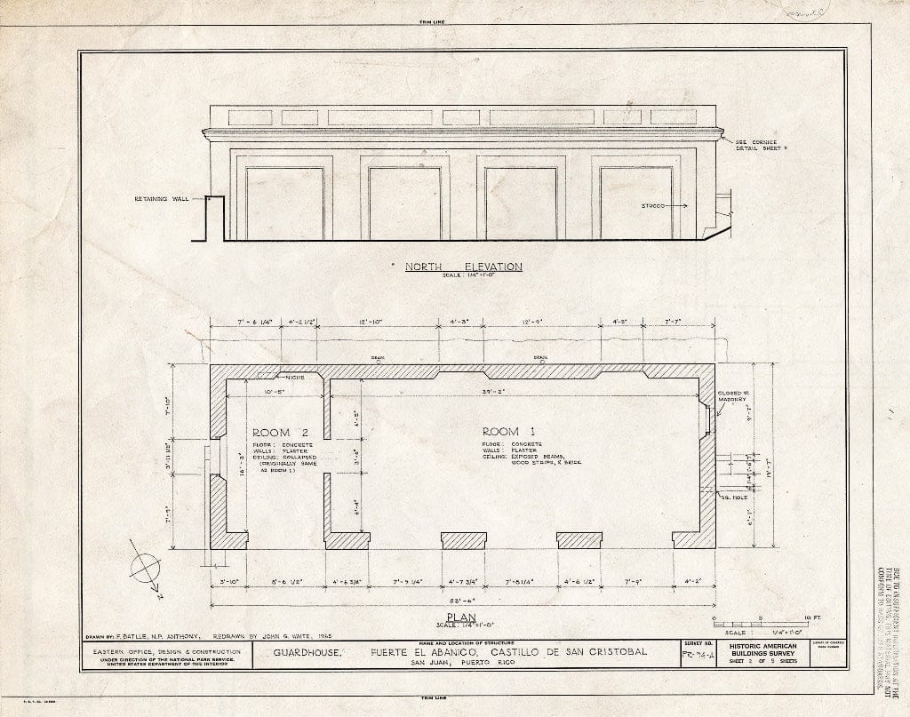 Blueprint HABS PR,7-SAJU,56A- (Sheet 2 of 5) - Fuerte El Abanico, Guardhouse, Boulevard Narzagaray, San Juan, San Juan Municipio, PR