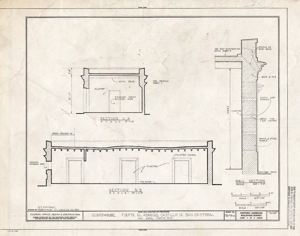 Blueprint HABS PR,7-SAJU,56A- (Sheet 4 of 5) - Fuerte El Abanico, Guardhouse, Boulevard Narzagaray, San Juan, San Juan Municipio, PR