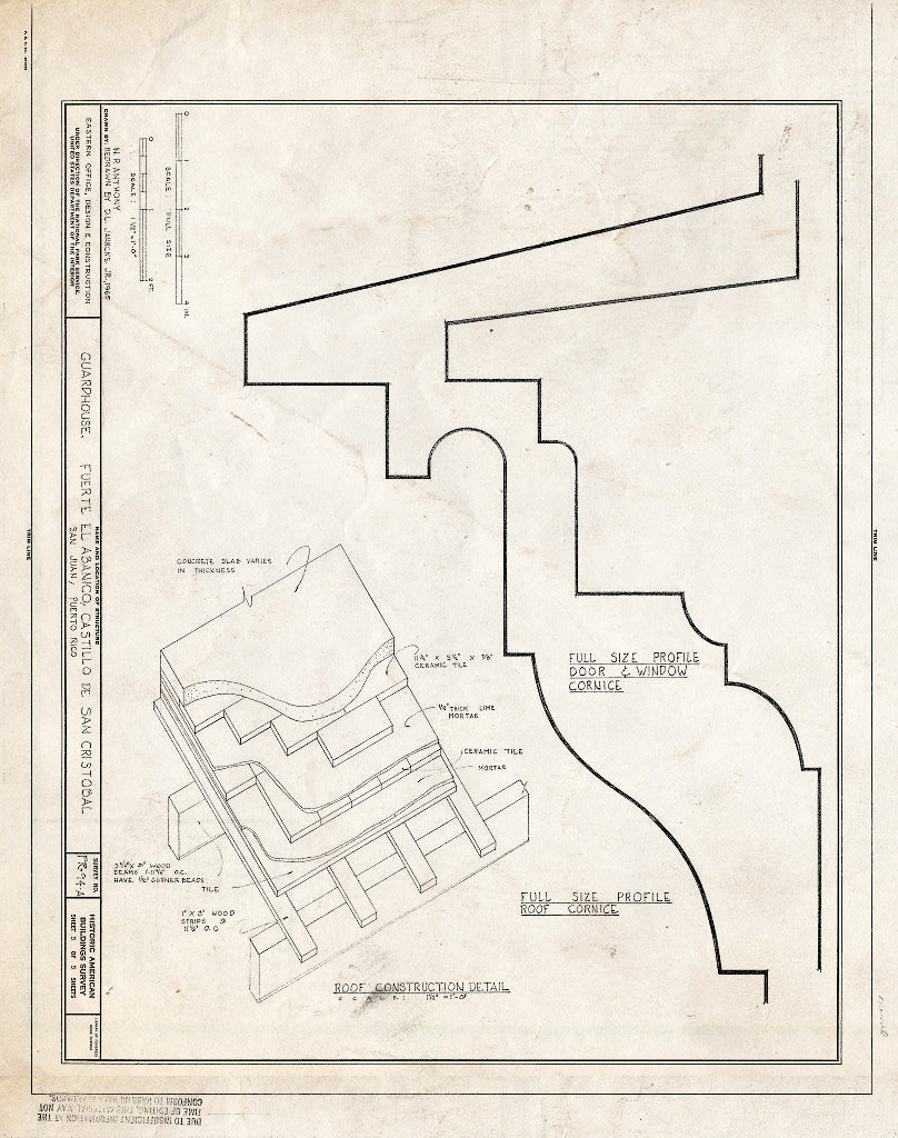 Blueprint HABS PR,7-SAJU,56A- (Sheet 5 of 5) - Fuerte El Abanico, Guardhouse, Boulevard Narzagaray, San Juan, San Juan Municipio, PR