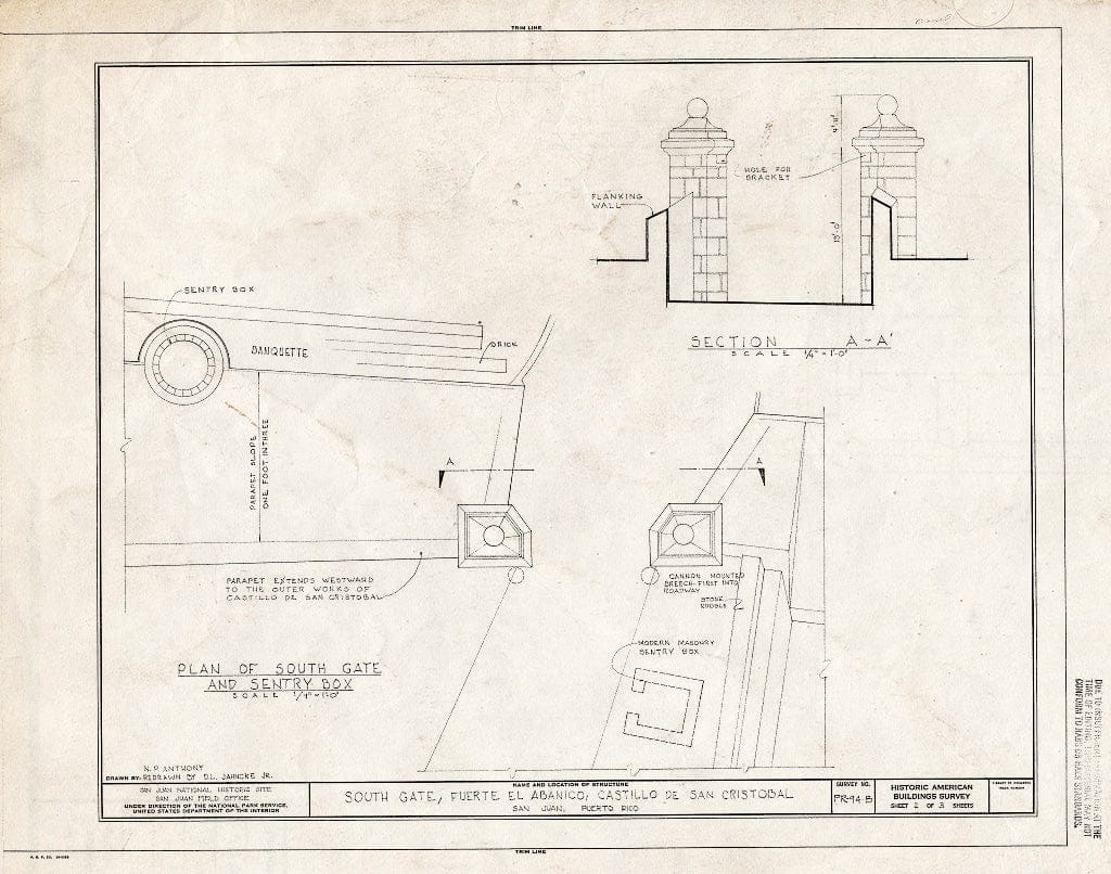 Blueprint HABS PR,7-SAJU,56B- (Sheet 2 of 3) - Fuerte El Abanico, South Gate, Boulevard Narzagaray, San Juan, San Juan Municipio, PR