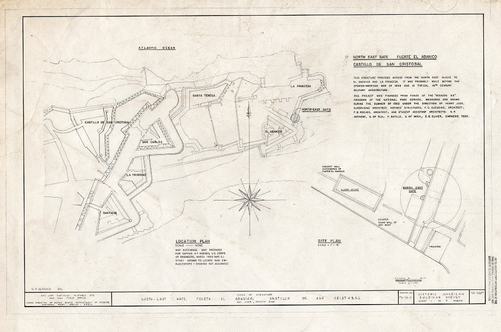 Blueprint HABS PR,7-SAJU,56C- (Sheet 1 of 3) - Fuerte El Abanico, North-East Gate, Boulevard Narzagaray, San Juan, San Juan Municipio, PR