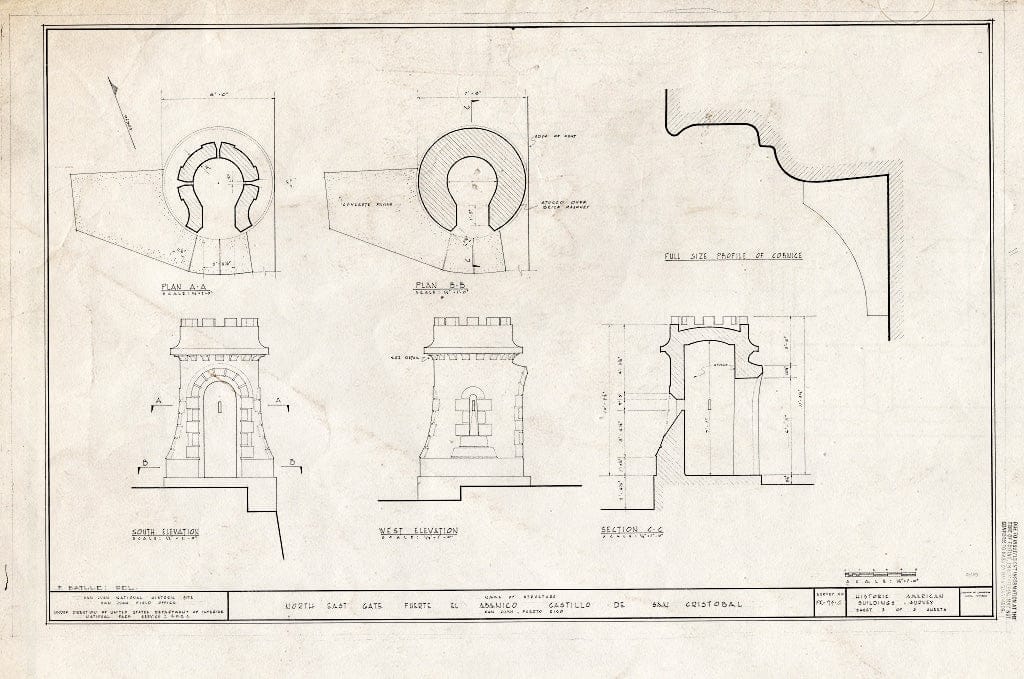 Blueprint HABS PR,7-SAJU,56C- (Sheet 3 of 3) - Fuerte El Abanico, North-East Gate, Boulevard Narzagaray, San Juan, San Juan Municipio, PR