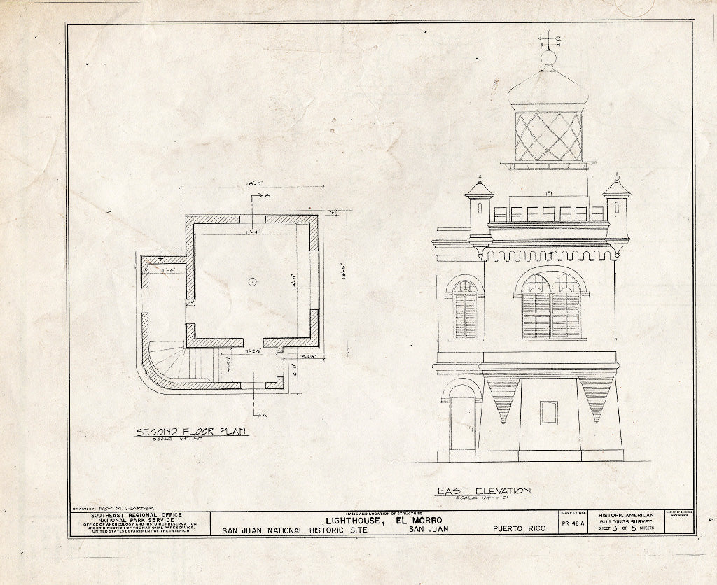 Blueprint HABS PR,7-SAJU,6A- (Sheet 3 of 5) - Castillo de San Felipe del Morro, Lighthouse, Northwest Corner of San Juan, San Juan, San Juan Municipio, PR