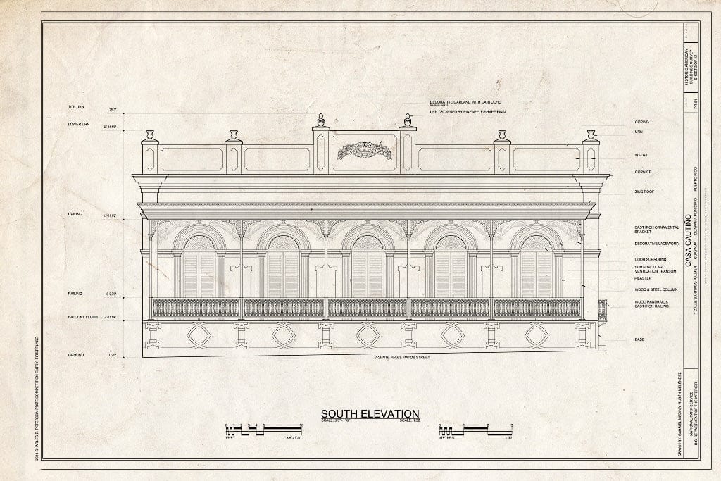 Blueprint South Elevation - Casa Cautino, 1 Calle Santiago Palmer, Guayama, Guayama Municipio, PR
